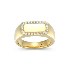 Authentic Gold-Plated 925 Silver Rectangular White Enamel & CZ Framed Ring by ELLE