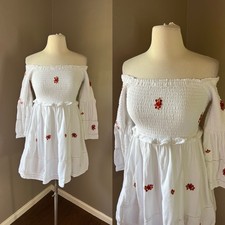 Free People Counting Daisies Mini Dress XS Embroidered Off The Shoulder Bell