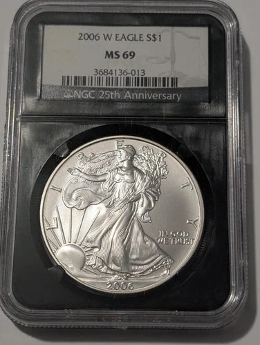 2006-W West Point Burnished American Silver Eagle ASE NGC Black Core MS69