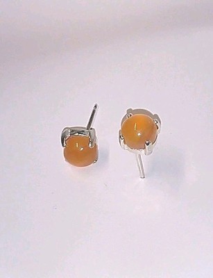 BEAUTIFUL  ROUND 6MM ORANGE CABOCHON CARNELIAN  2.00 CTW STERLING SILVER STUDS