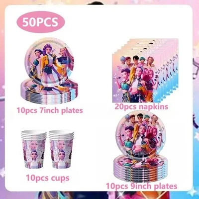 Kpop Demon Hunter Birthday Party Decoration Tableware Kit Paper Cup Plate