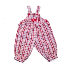 Vintage OshKosh B’gosh 12M Plaid Overalls Hearts Red Blue White Vestbak USA Made