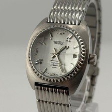 Orologio Vintage TECHNOS 11.82010 Uomo Automatico Quadrante Bianco Data 28mm Funzionante NOS