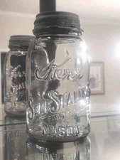 Vintage Early Quart Kerr Self Sealing Mason Jar U V Reactive Very Heavy Embossed