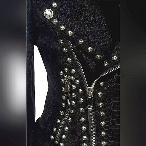 Chaqueta de Motociclista SX Negra Tachonada Remache Estampado Serpiente Cinturón Talla XS Regalo - Imagen 6 de 8