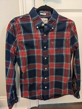 Abercrombie Fitch Men's Blue Button Front Plaid Dress Shirt size S Small