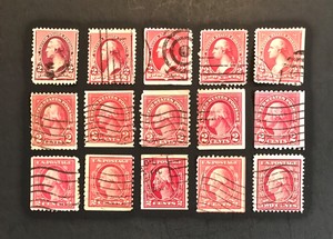 US-Rare-George-Washington-Red-2-Lot-of-15-Different-Stamps-Used