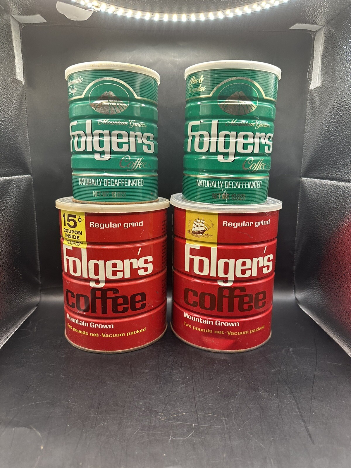 VTG COFFEE CANS (EMPTY) LOT OF 4 Folgers Lg & Small PREOWNED With Lids