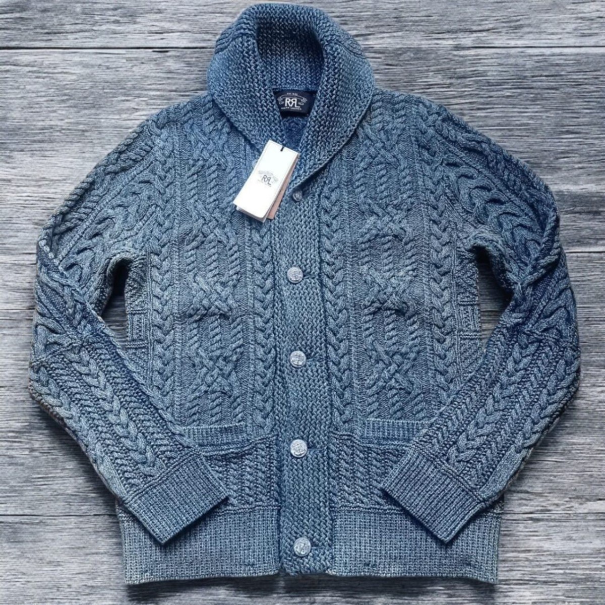 RRL Ralph Lauren DOUBLE RL Indigo Shawl Collar Cardigan RRL Ralph Lauren DOUBLE RL Indigo Shawl Collar Cardigan