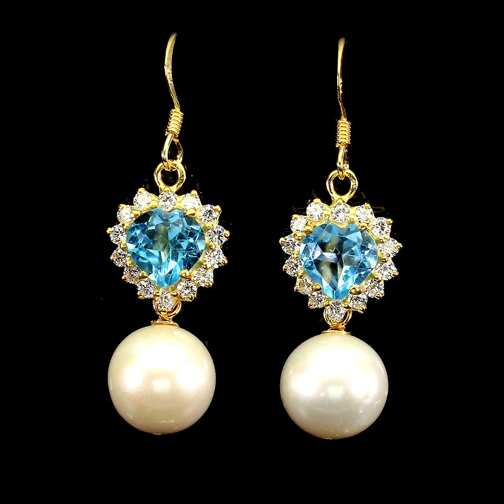 Orecchini A Bottone In Argento Sterling 925 Con Topazio Blu Naturale - Foto 8