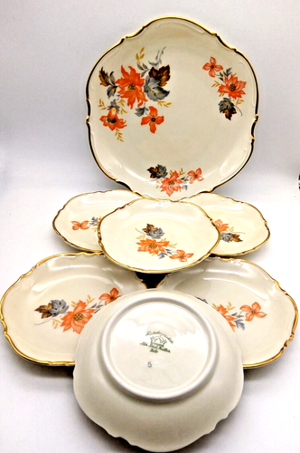 Antique Dessert / Fruit/ Cake set by Hutschenreulher P Muller 7 orange floral