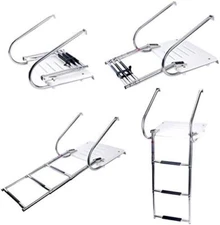 3 Step Boat Ladder in-Board Outboard Transom Platform Telescoping Step Ladder