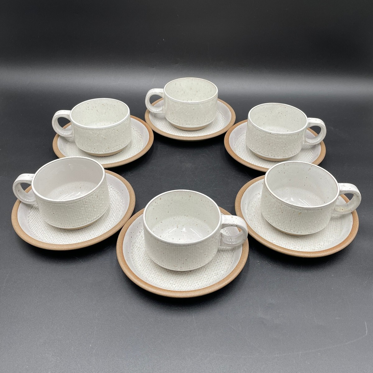 6 Sets Cups & Saucers Midwinter Hopsack Pattern Stoneware England