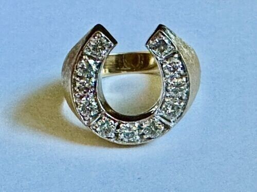 2Ct Round Cut Real Moissanite Men's Horseshoe Ring 14K Yellow Gold ...