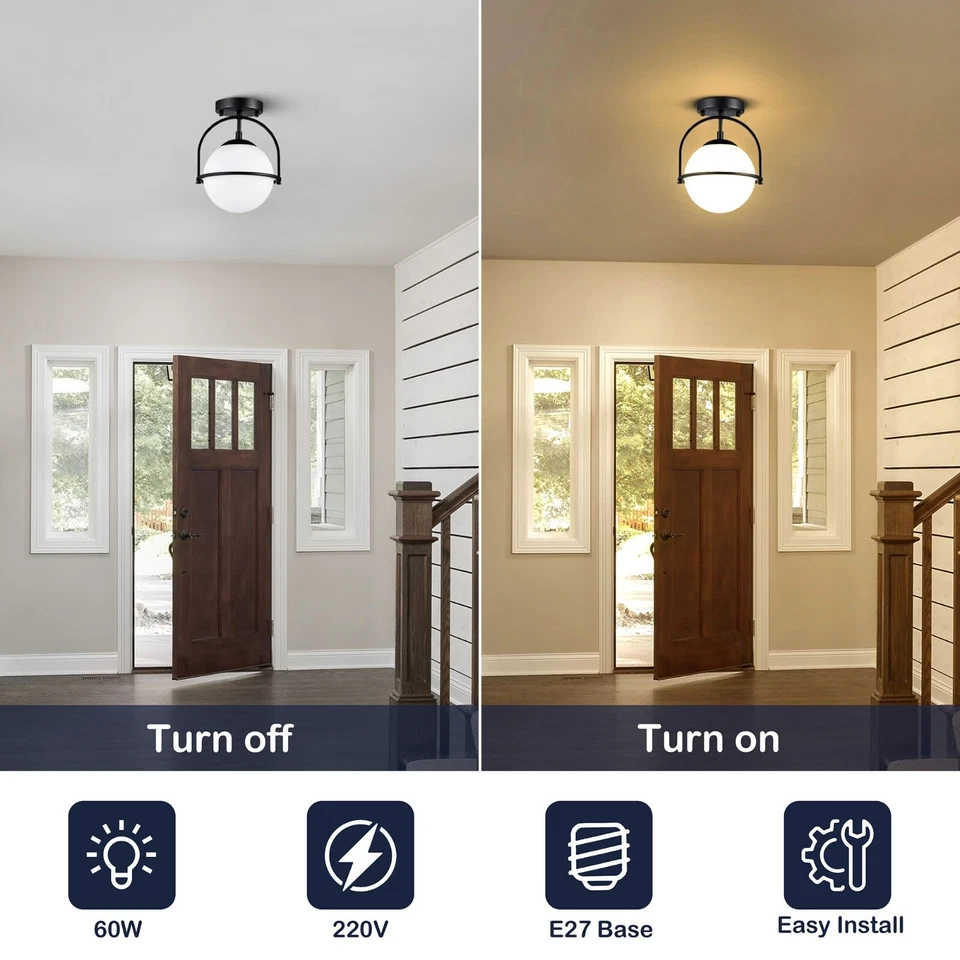 Mid Century Modern globe ceiling light Semi Flush Mount Ceiling Light Fixture - Image 3 of 4