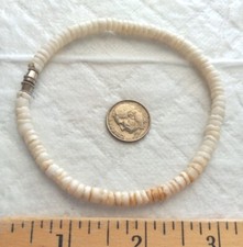 Natural Hawaii Heishi Shell 9" BRACELET SURFER BEACH SILVER TONE BARREL CREAM
