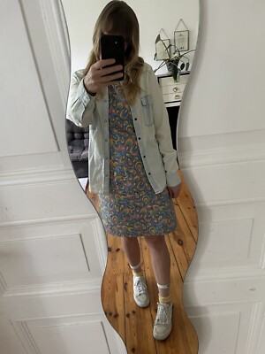 Vintage Handmade 60 s Cotton Psychedelic Print Shift Dress- Size L/ 40 EUR