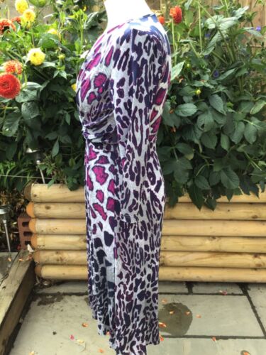 Betty Barclay Purple Grey Navy Animal Print Jersey Fit & Flare 3/4 Sleeve Dress - Picture 3 of 6