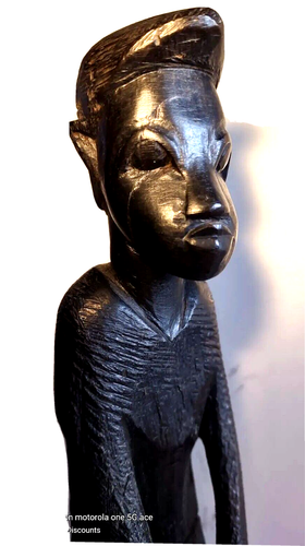 Antique Hand Craft African Tribal Kenya Drummer Statue Ebony Wood Sculpture 13" - Picture 2 of 8