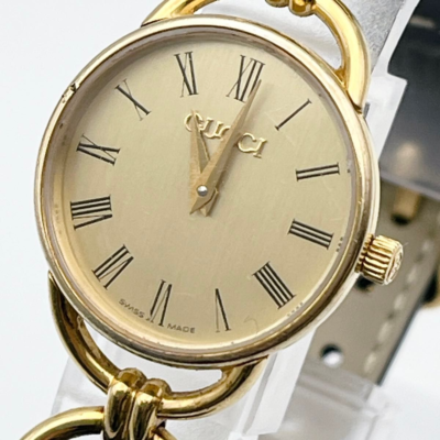 Vintage GUCCI 6000.2.L Gold Roman Quartz Ladies Watch From JAPAN