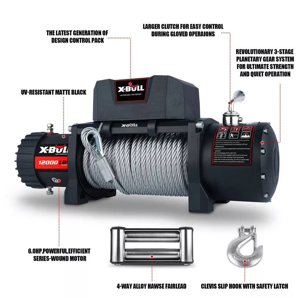 X-BULL Electric Winch 12000lb W/Steel Cable Trailer Towing For Truck SUV 4WD - Image 3 of 4
