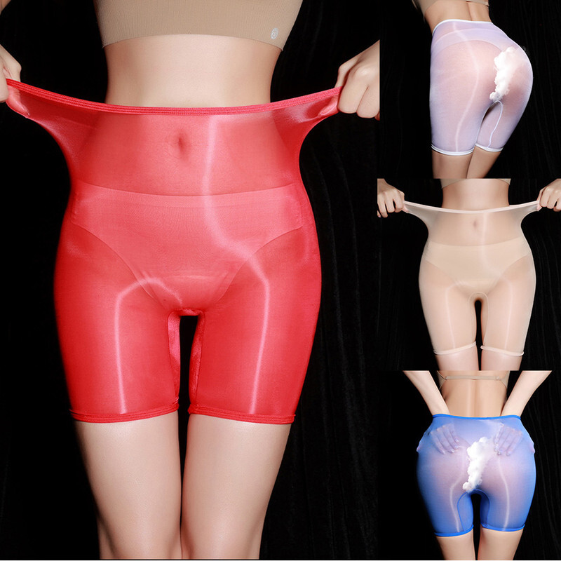 Sexy Shiny Open Crotch Boxer Shorts for Women - Glossy Sheer Panties