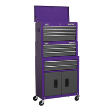 Sealey American PRO Topchest, Mid Box Tool Chest & Rollcab Stack 9 Drawer Purple