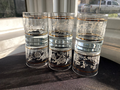 MCM Double Old Fashioned Gold Rim Glasses Roses Pasabahce Circle Turkey Set 6