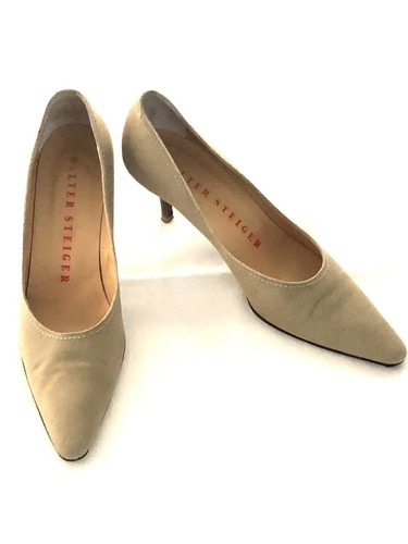 WALTER STEIGER, VINTAGE NATURAL LINEN PUMPS, HEELS 3" INCH, SIZE 9B - Picture 8 of 10