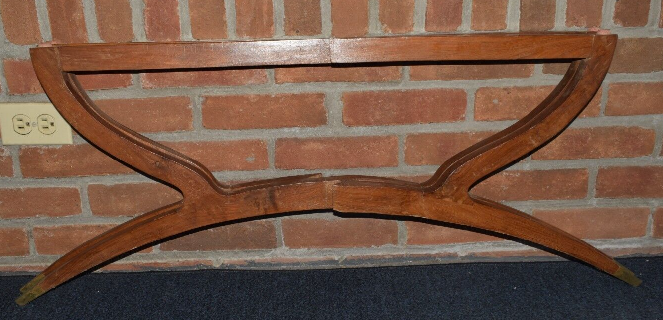 MCM Moroccan Teak and Hammered Etched Brass Oval Tray Folding Legs