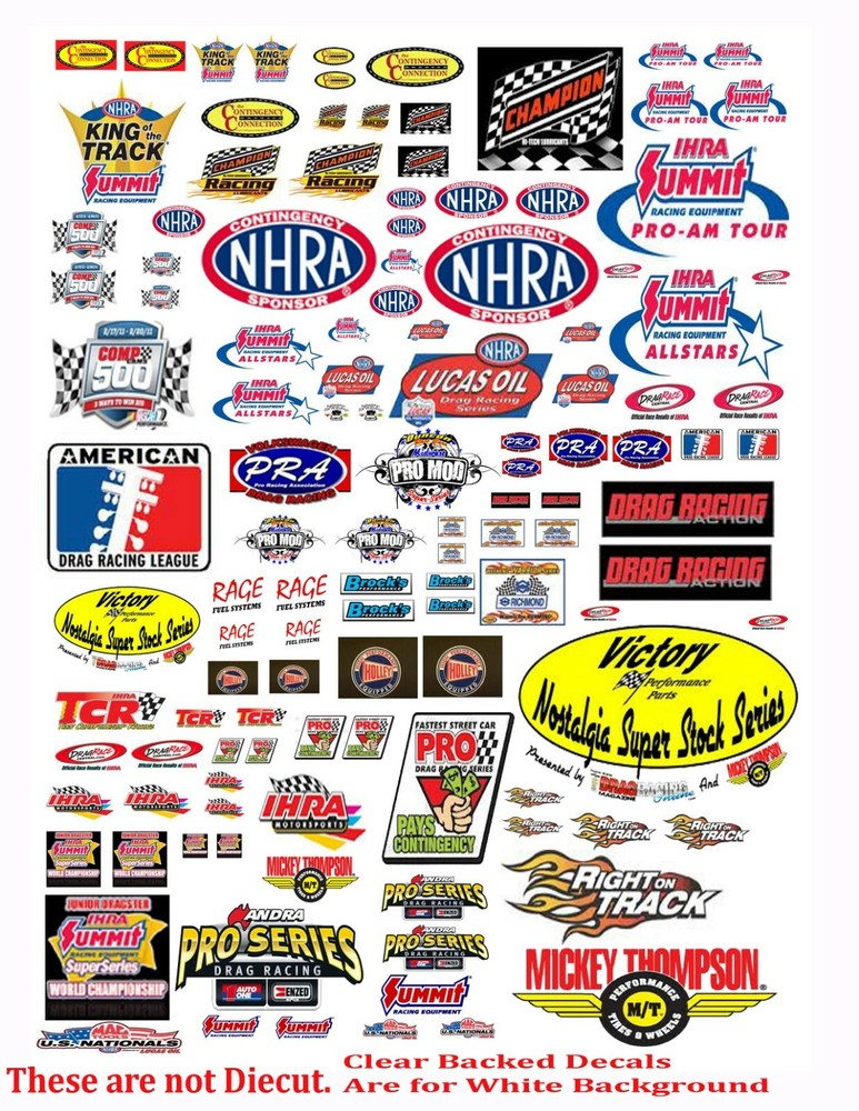 1:18 DRAG RACING CONTINGENCY DECALS FOR DIECAST CARS & DIORAMAS DISPLAYS