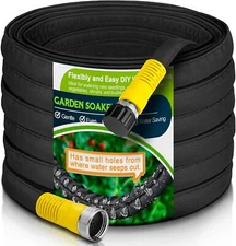 LAVEVE Flat Garden Soaker Hose 200 FT, Heavy Duty Water Hoses Irrigation Syst...