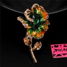 Yellow Enamel Rhinestone Gril Flower Crystal Fashion Women Charm Brooch Pin