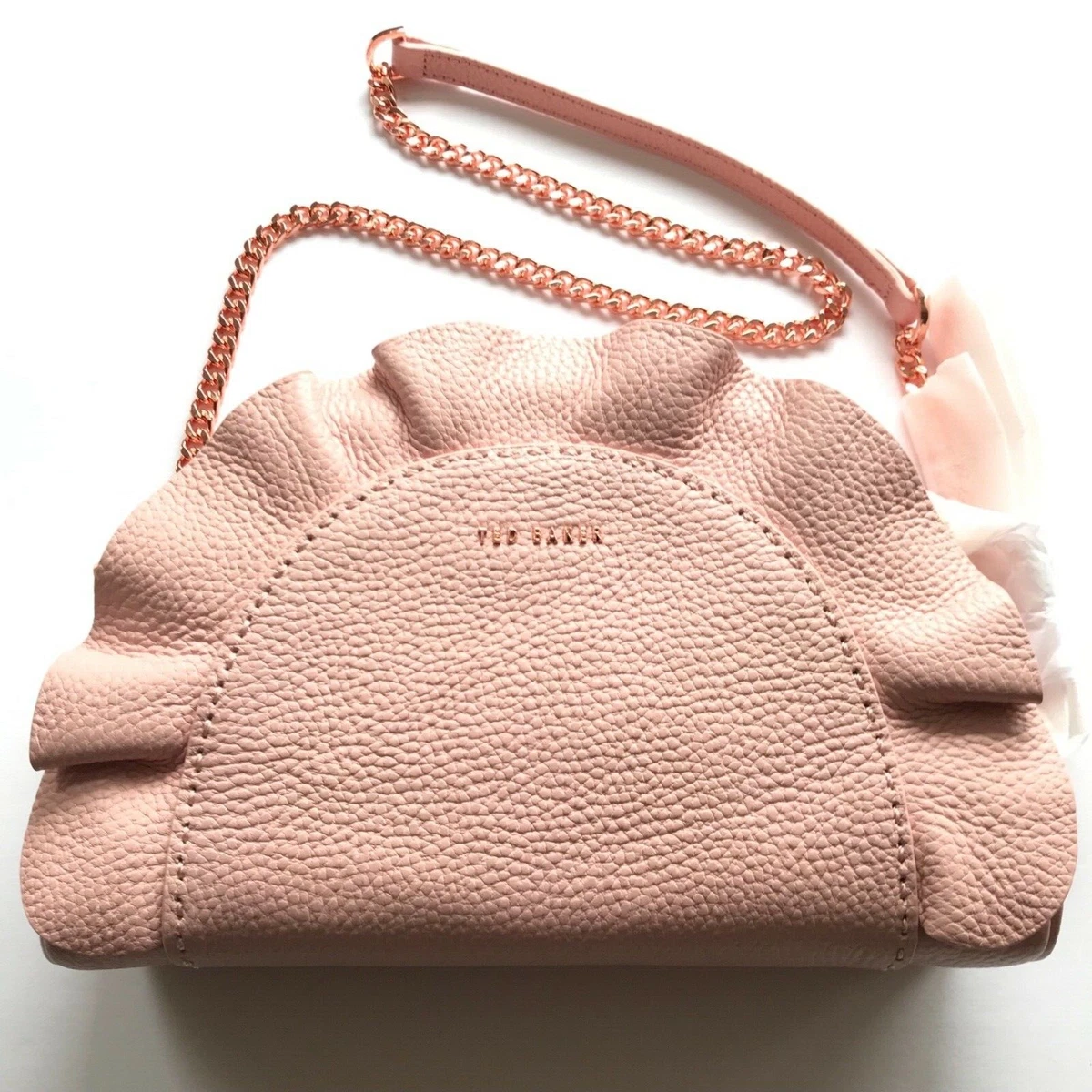 New Ted Baker Ruffle Half Moon Leather Crossbody Bag Pink