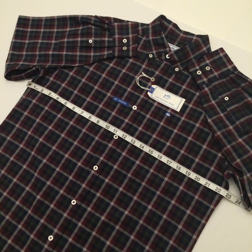 Southern Tide Classic Oxford Plaid Shirt Stretch Skipjack Black Cherry Men M - Picture 9 of 10