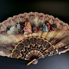 Rare Hand Painted Celluloid Fan Signed By Spanish Artist Juan Lluna