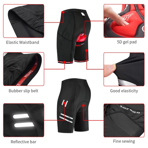 WOSAWE Men's Cycling Shorts 5D Gel Padding Underpants MTB Road Bike Short Pants - Picture 3 of 12