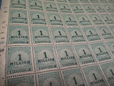 Briefmarken ,  Deutschland 1923 , Post - Bogen , 100  x  1 Million Mark , Infla