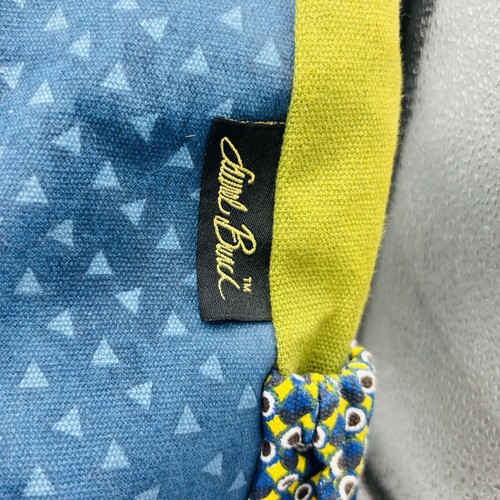 Laurel Burch Canvas Handbag Tote Blue Indigo 3 Cat Green Yellow Trim Charm Purse - Picture 8 of 13