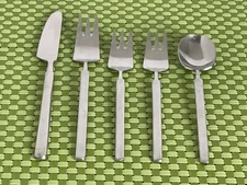 Nakazato Unknown Pattern Stainless 5pc Set Flat Tip Japan Satin Handle Flatware