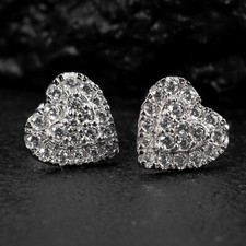 Women’s Cute White Gold 925 Sterling Silver Honey Comb Set Heart Stud Earrings