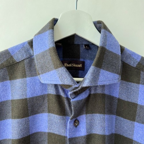 Camisa deportiva Paul Stuart franela búfalo a cuadros, azul/púrpura/negro, talla L - Imagen 5 de 8