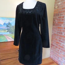 Vintage Velvet LAURA ASHLEY Beaded Gothic Victorian Fitted Cocktail Dress 6