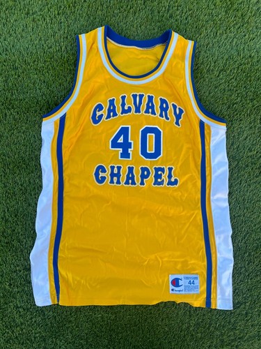 Vintage 90s Champion Calvary Chapel Church Basketball Jersey #40 size 44
