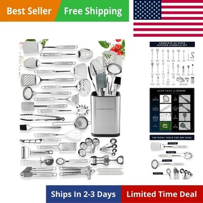54-Piece Stainless Steel Kitchen Utensils Set - Heat-Resistant Nonstick Silic...