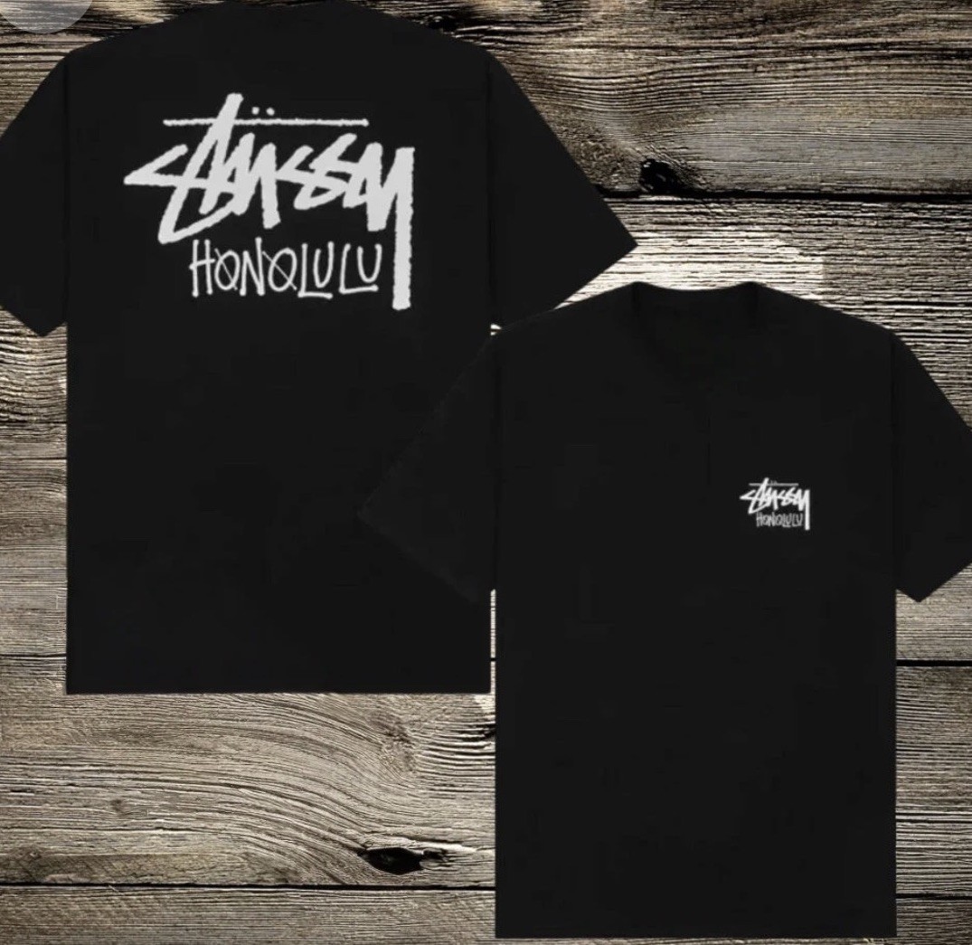 Stussy Honolulu Black Graphic Logo Men's Short Sleeve T-Shirt