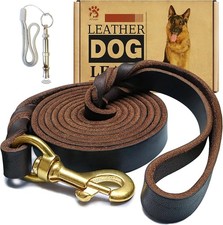 Leather Dog Leash 6ft X 3/4" Strong Heavy Duty Braided Genuine Leather Brown New