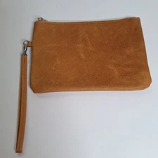 Foxy Fix Leather Wristlet Top Zip 6.5 X 9 Tan Pencil Supply Pouch Carry