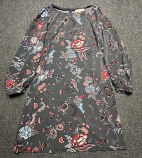 LOFT Dress Womens 14 Gray Floral Long Sleeve Shift Puff Sleeve Workwear Office