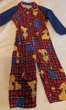 Vintage 1970's Sesame Street JCPENNEY Toddler Time Red Plaid Corduroy Romper 3T